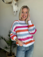 Load image into Gallery viewer, Summer striped hollow knit sweater