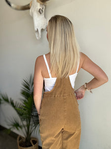 Knot strap relaxed overalls-Camel