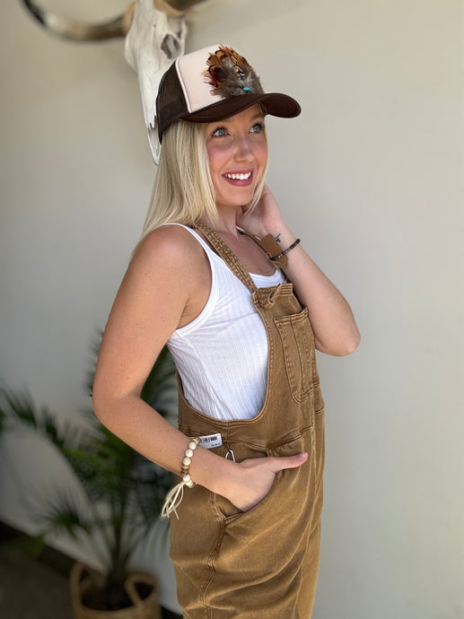 Knot strap relaxed overalls-Camel