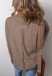 Waffle knit long sleeve-coffee