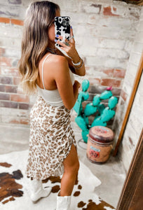 Leopard ruched midi skirt