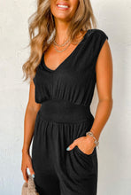 Load image into Gallery viewer, Black shirred waist jumpsuit