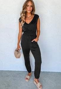 Black shirred waist jumpsuit