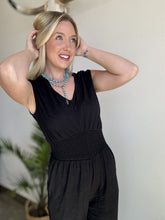 Load image into Gallery viewer, Black shirred waist jumpsuit