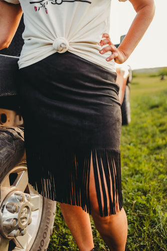 Suede Fringe Skirt