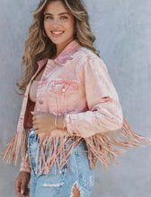 Load image into Gallery viewer, Pink fringe denim jacket