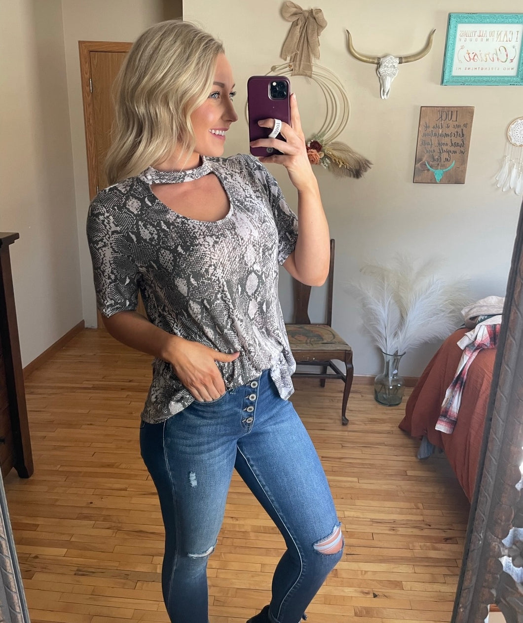 Snake print cutout top