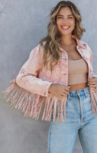 Load image into Gallery viewer, Pink fringe denim jacket