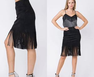 Suede Fringe Skirt