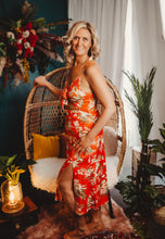 Load image into Gallery viewer, Orange floral midi dress