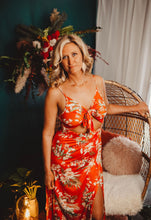Load image into Gallery viewer, Orange floral midi dress