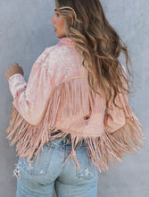 Load image into Gallery viewer, Pink fringe denim jacket