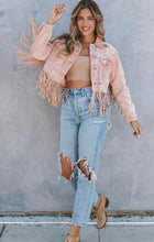 Load image into Gallery viewer, Pink fringe denim jacket